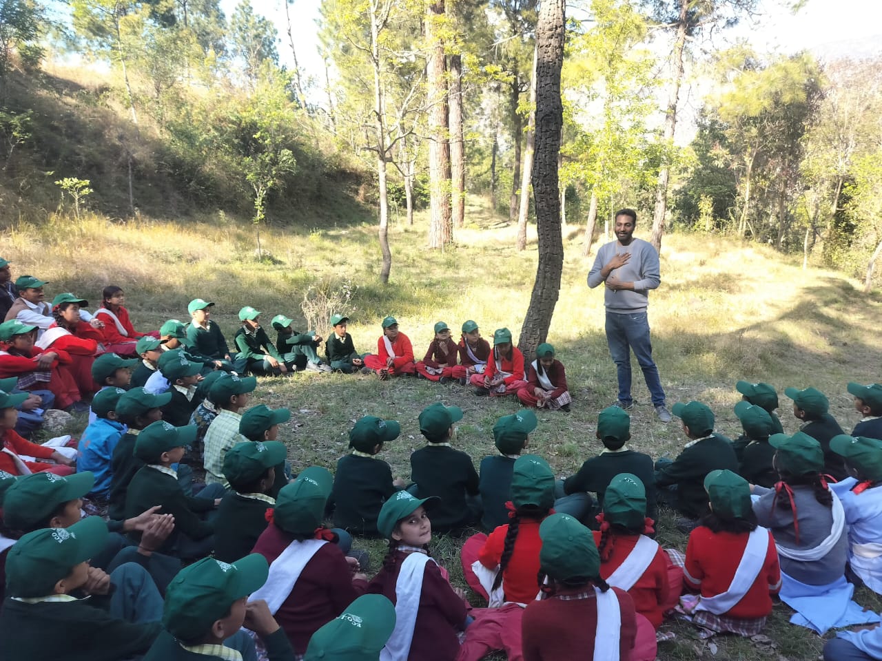 Students learning outdoors in nature
